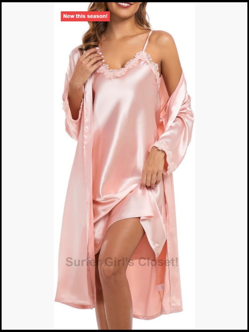 Satin Nightgown & Robe Set 2 Piece Bridal Sleepwear V-Neck Cami